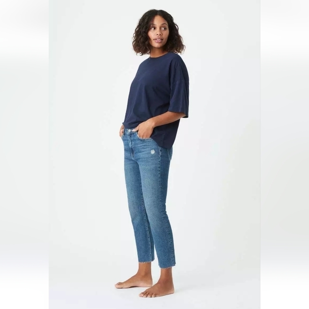 Mavi Viola Distressed High Rise Oraganic Blue Denim Cropped Jeans